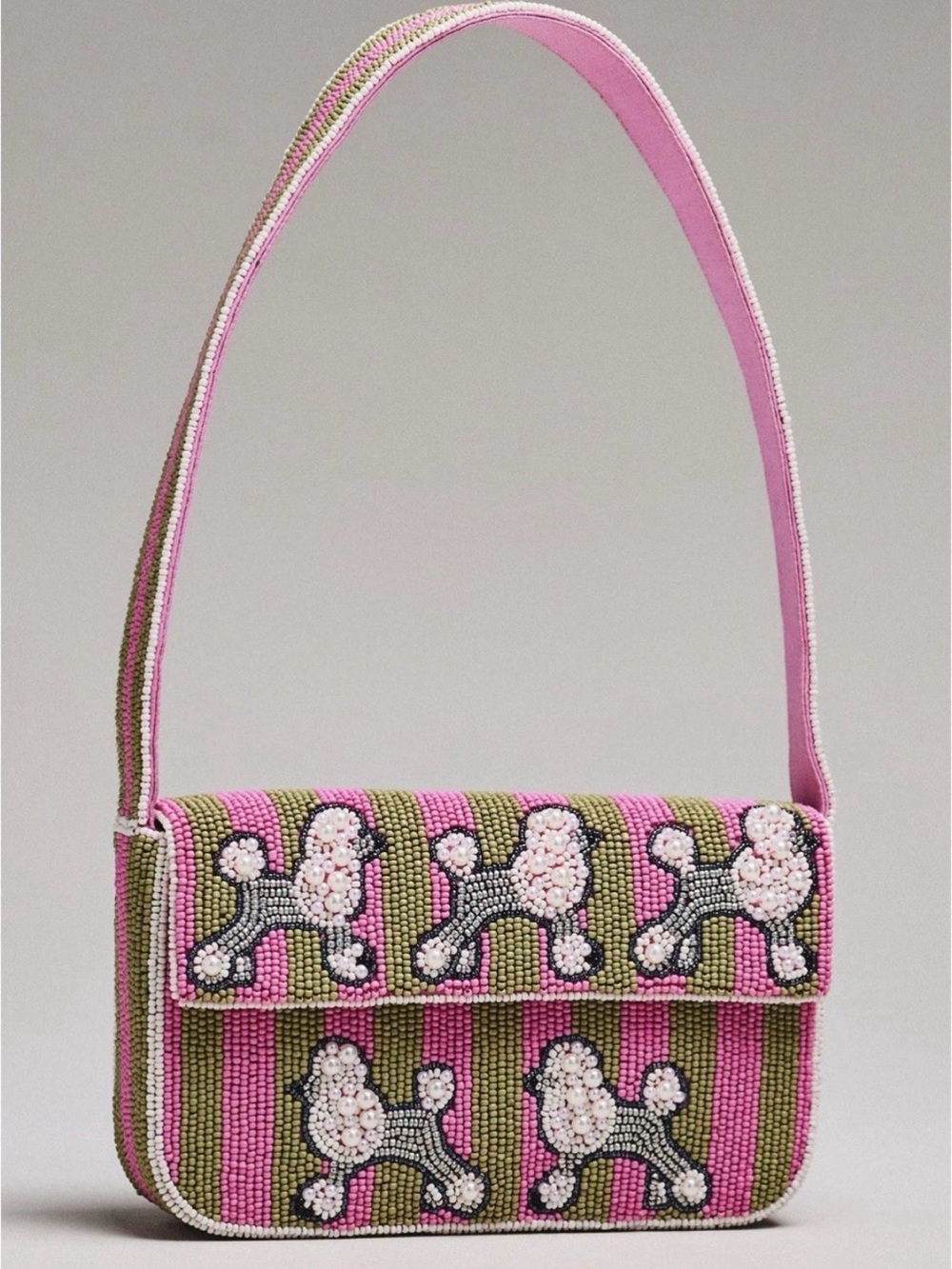 Anthropologie The Fiona Beaded Bag: Animal Edition Poodle Pink Green Stripes